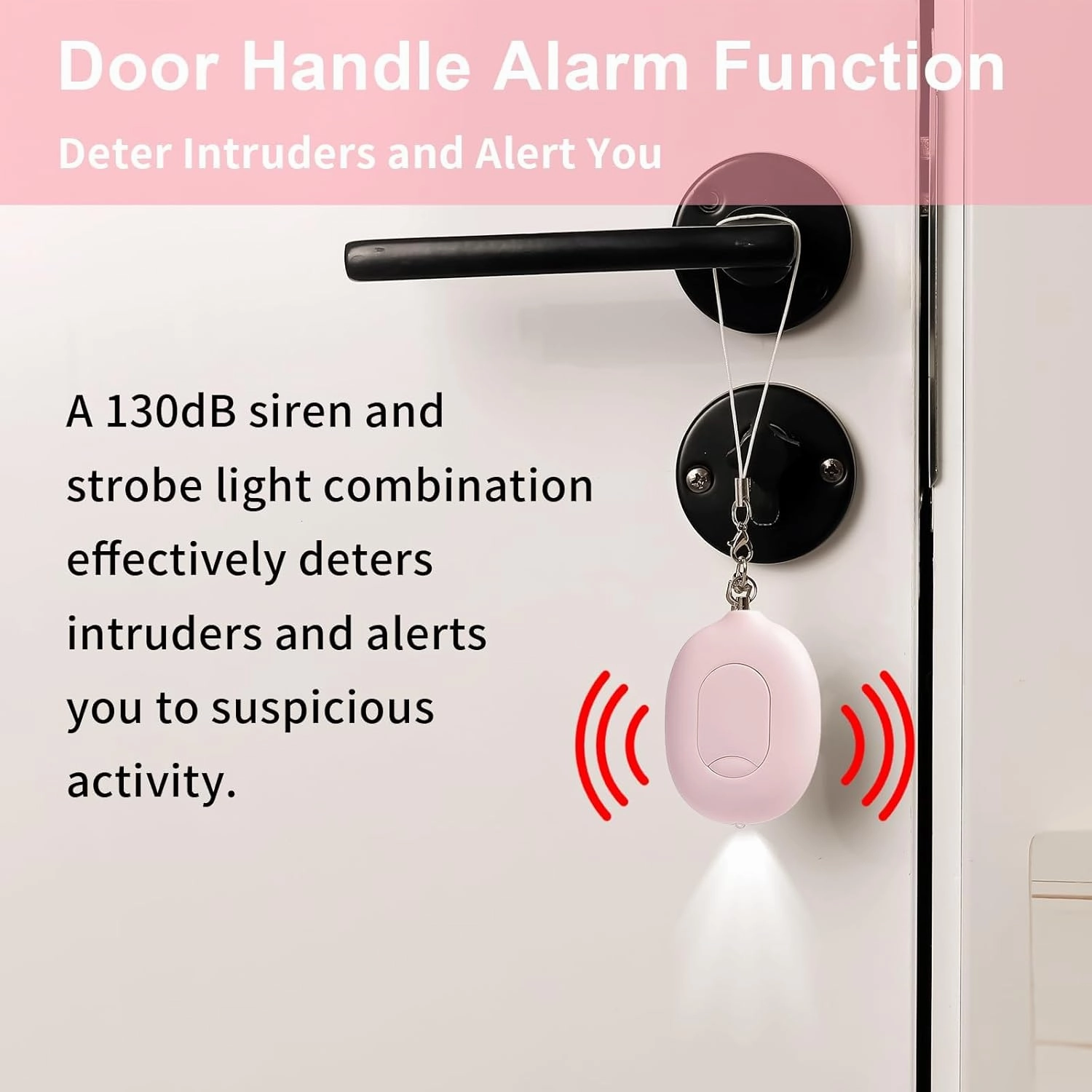 3-in-1 Personal Alarm & Door Handle Alarm & LED Light and Jeweled Pepper Spray Combo, Maximum Strength Pepper Gel, 130dB Siren, Keychain with Safety Twist for Women