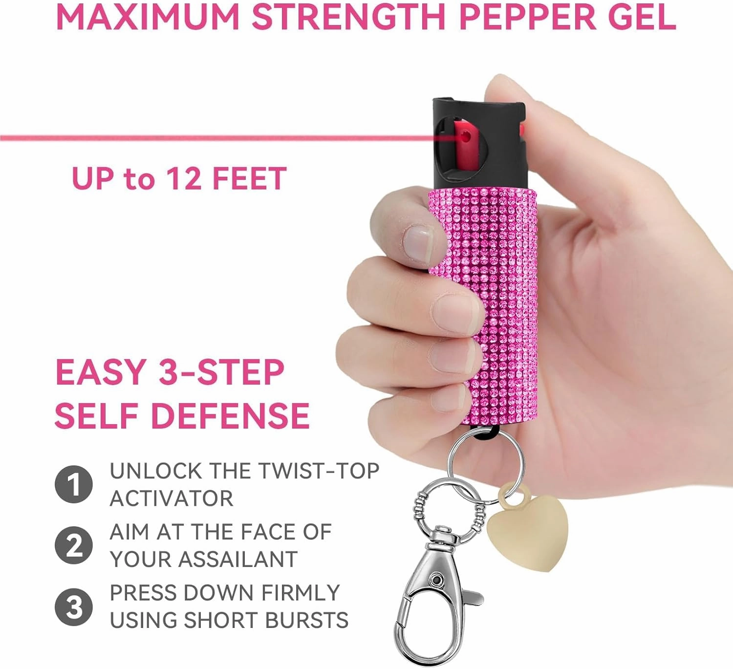 3-in-1 Personal Alarm & Door Handle Alarm & LED Light and Jeweled Pepper Spray Combo, Maximum Strength Pepper Gel, 130dB Siren, Keychain with Safety Twist for Women