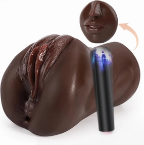 3 in 1 Pocket Pussy Male Masturbators with Bullet Vibrator - 10 Vibrations Modes Male Stroker with Textured Mouth Vagina & Tight Anus for Men Masturbation, Brown Male Masturbator Sex Toy for Men
