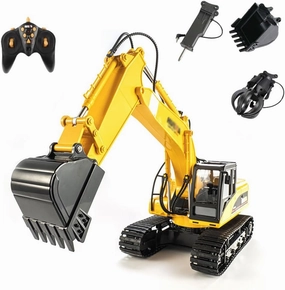 3 in 1 Remote Control Excavator Toy 1/14 Scale RC Excavator, 16 Channel Upgrade Full Functional Construction Vehicles with Tools Breaker and Electric Gripper