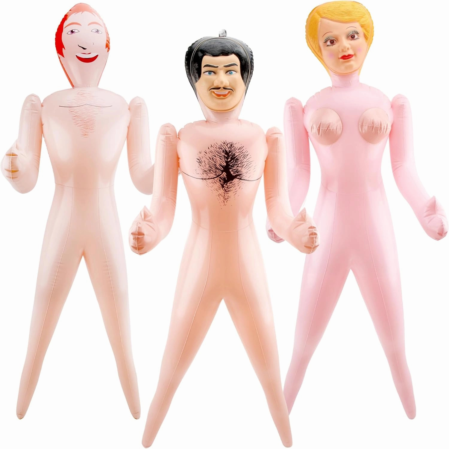 3 Pack 59 Inch Funny Inflatable Doll Life Size Blow Up Tricky Doll for Halloween Gag Prank Props Tricky Game Bachelorette Hawaiian Beach Party, 3 Styles