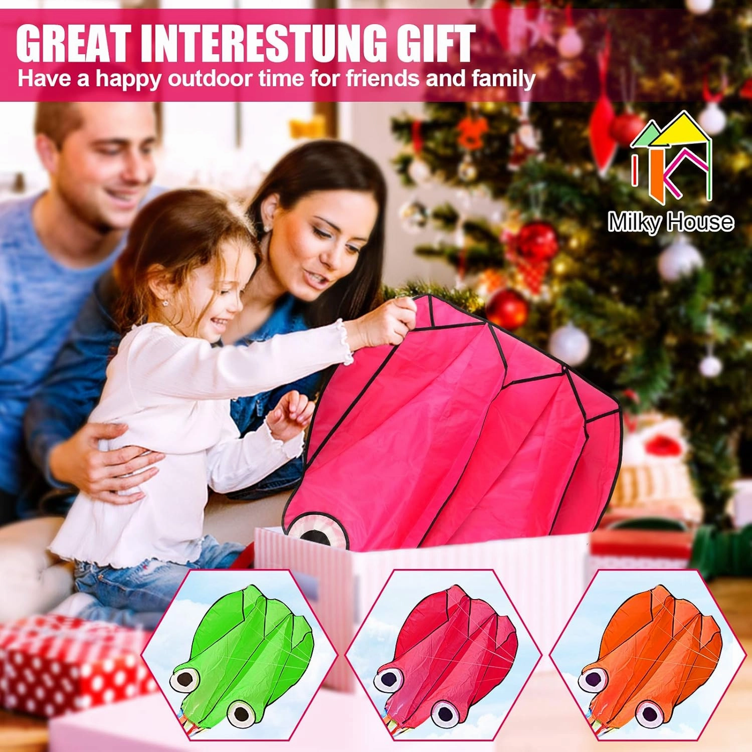 3 Pack Octopus Kite - 3D Beach Kites for People & Kids (Blue, Green, Red) - Easy to Fly, Kite Kit with 100M String