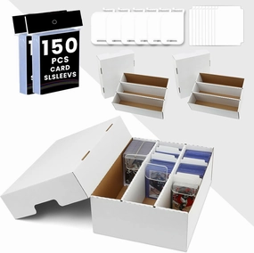 3-Row 2100-Count Card Boxes For Sports Cards,Card Storage Box With 150 Soft Sleeves,24 Dividers,9 Support Bars,Case Box Fit for 35pt Magnetic Holders,3x4"toploaders,Adjustable partition space (3 Pack)