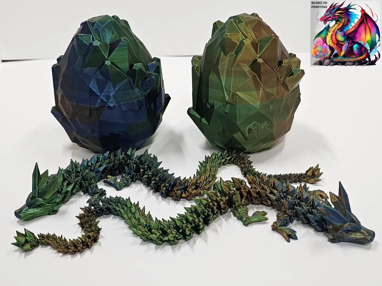 3D Printed Crystal Dragon with Matching Egg, Sensory and Fidget Toy for Adults, Articulated, Posable Flexible Dragon for Autism/ADHD, Small