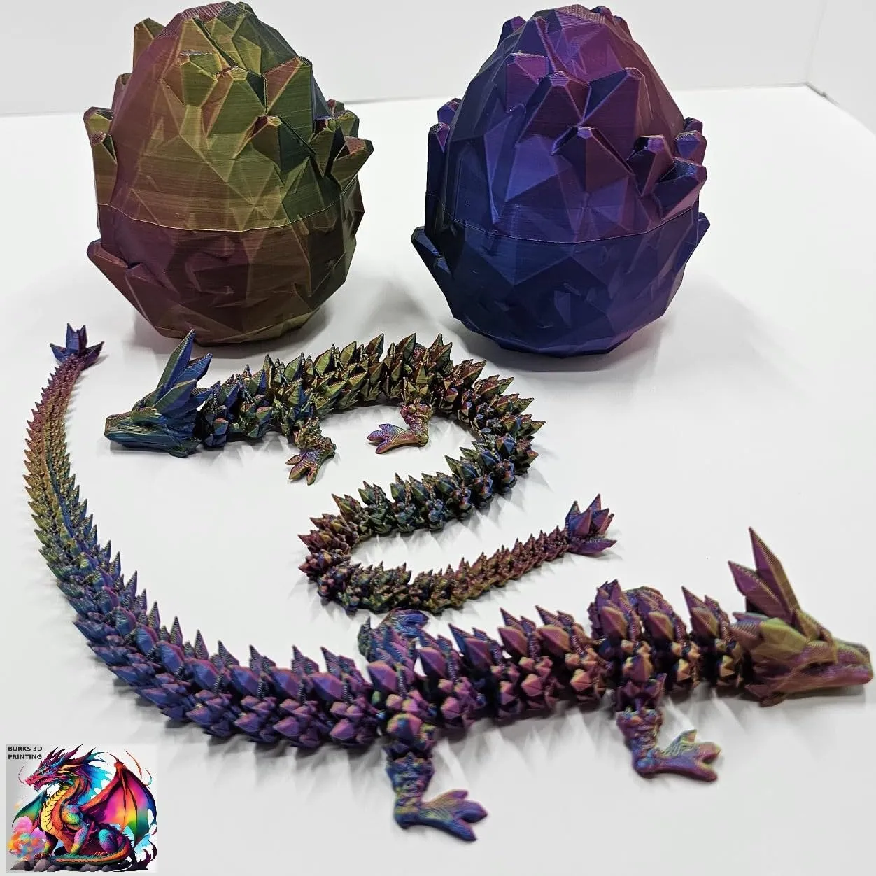 3D Printed Crystal Dragon with Matching Egg, Sensory and Fidget Toy for Adults, Articulated, Posable Flexible Dragon for Autism/ADHD, Small