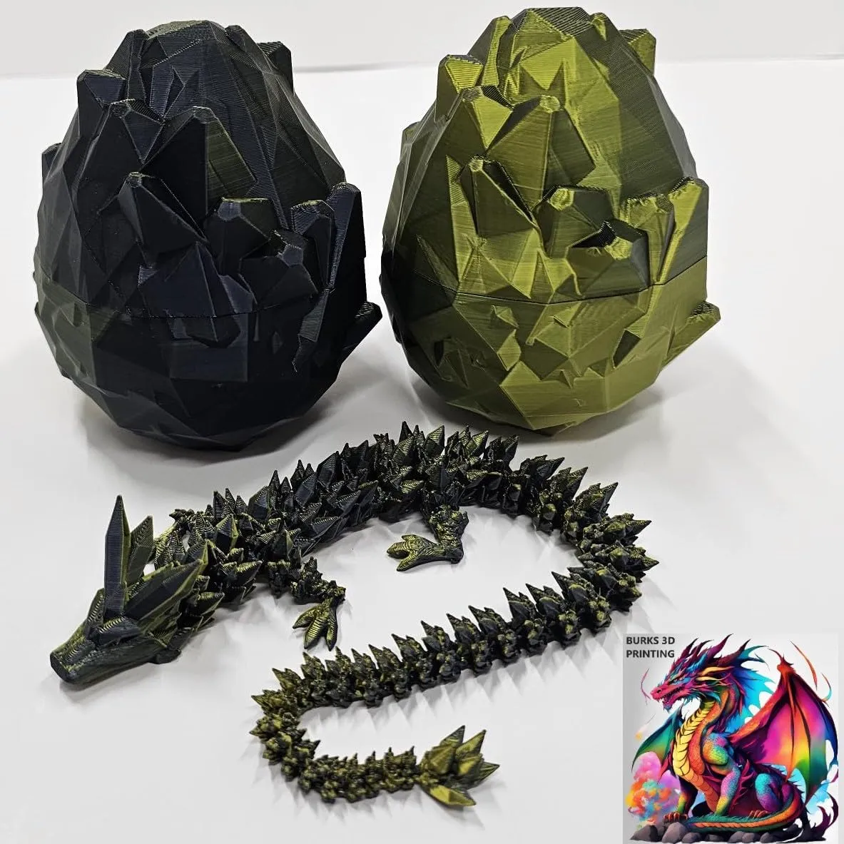 3D Printed Crystal Dragon with Matching Egg, Sensory and Fidget Toy for Adults, Articulated, Posable Flexible Dragon for Autism/ADHD, Small
