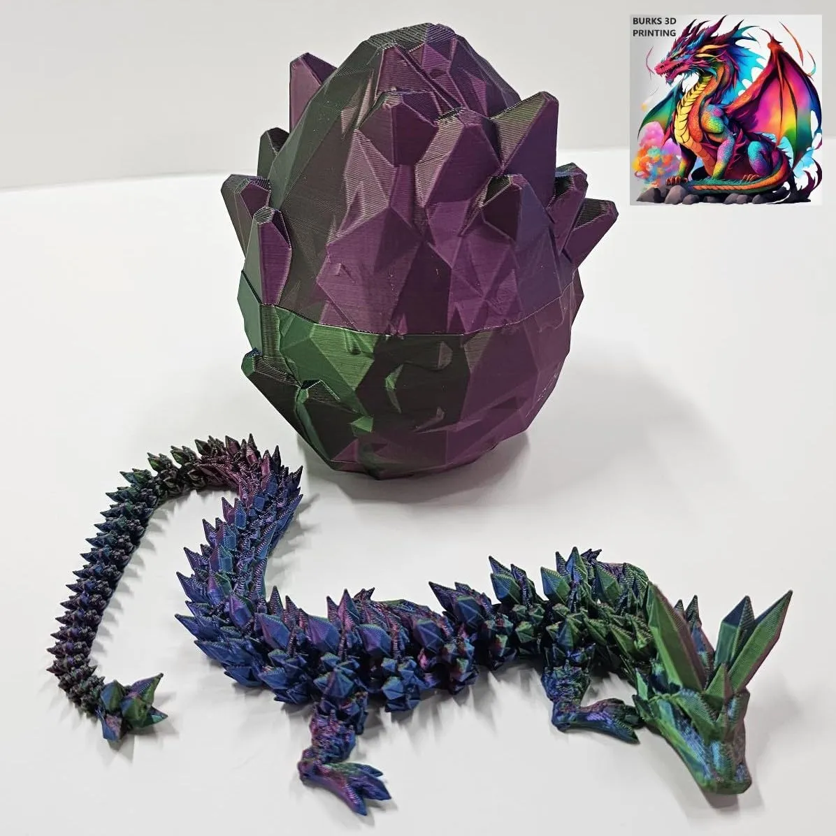 3D Printed Crystal Dragon with Matching Egg, Sensory and Fidget Toy for Adults, Articulated, Posable Flexible Dragon for Autism/ADHD, Small