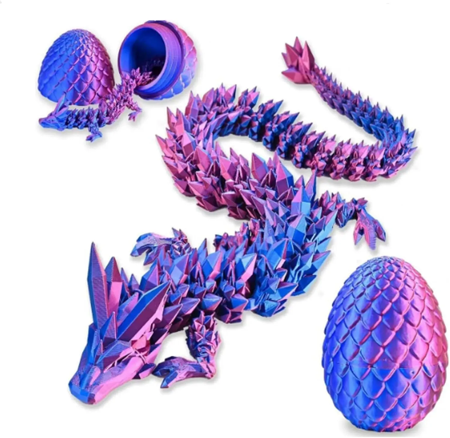 3D Printed Dragon Easter Egg - Perfect Basket Essentials Stuffers, Prefilled Easter Egg Filled with Toy, Articulated Crystal Dragon Fidget Toy for Kid