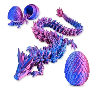3D Printed Dragon Easter Egg - Perfect Basket Essentials Stuffers, Prefilled Easter Egg Filled with Toy, Articulated Crystal Dragon Fidget Toy for Kid