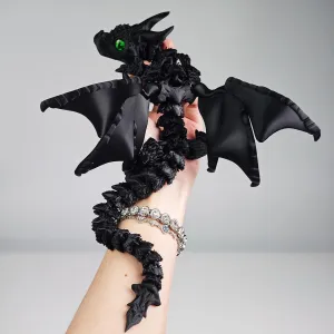3D Printed Dragon with Wings,3D Printed Animals Toys, Fidget Dragon Toys, Flexible Articulated Winged Crystal Dragon Model,Desktop Pet Deco (Matte-Black)