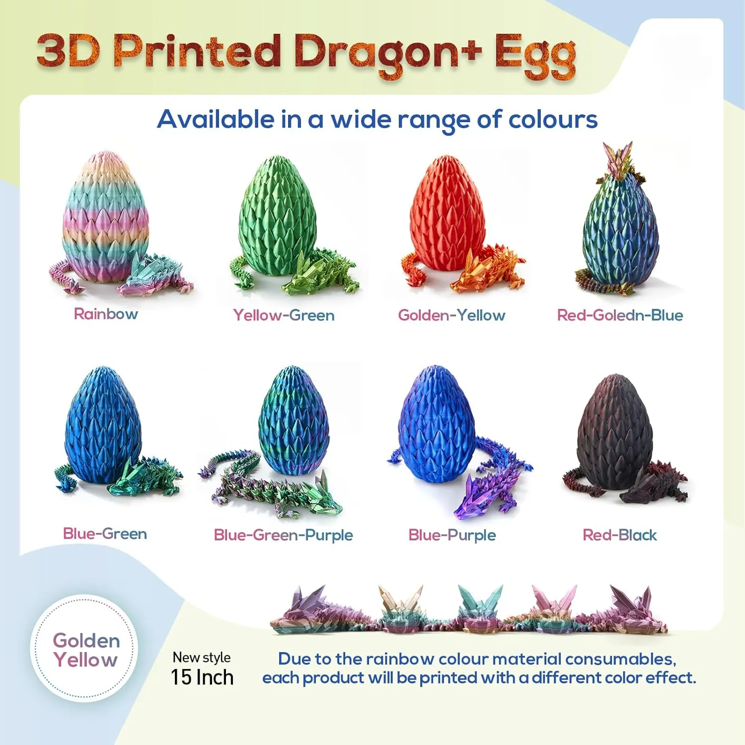 3D Printed Dragon,Dragon Eggs with Dragon Inside,Surprise Dragon Egg Toy,15'' Full Articulated Crystal 3D Dragonls