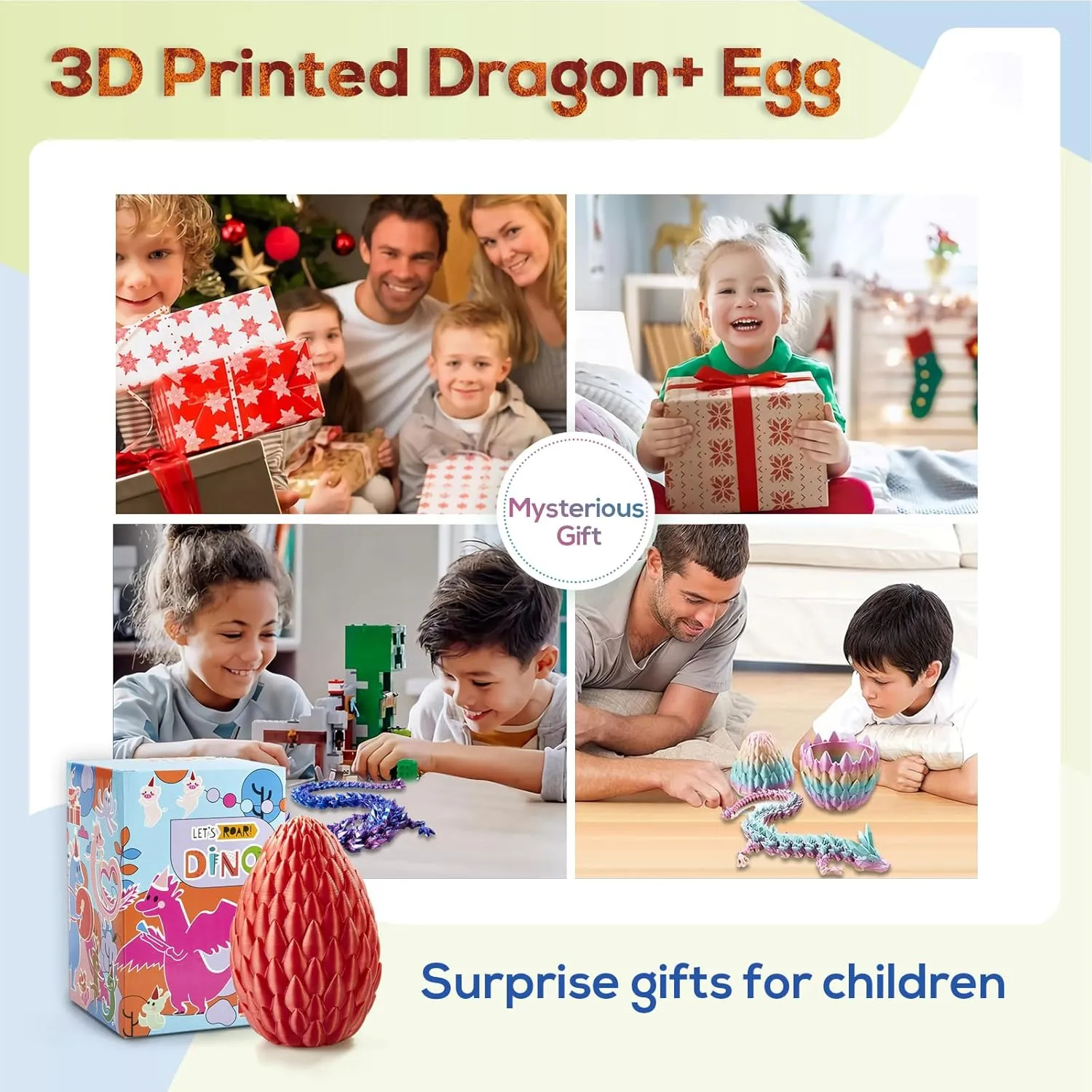 3D Printed Dragon,Dragon Eggs with Dragon Inside,Surprise Dragon Egg Toy,15'' Full Articulated Crystal 3D Dragonls
