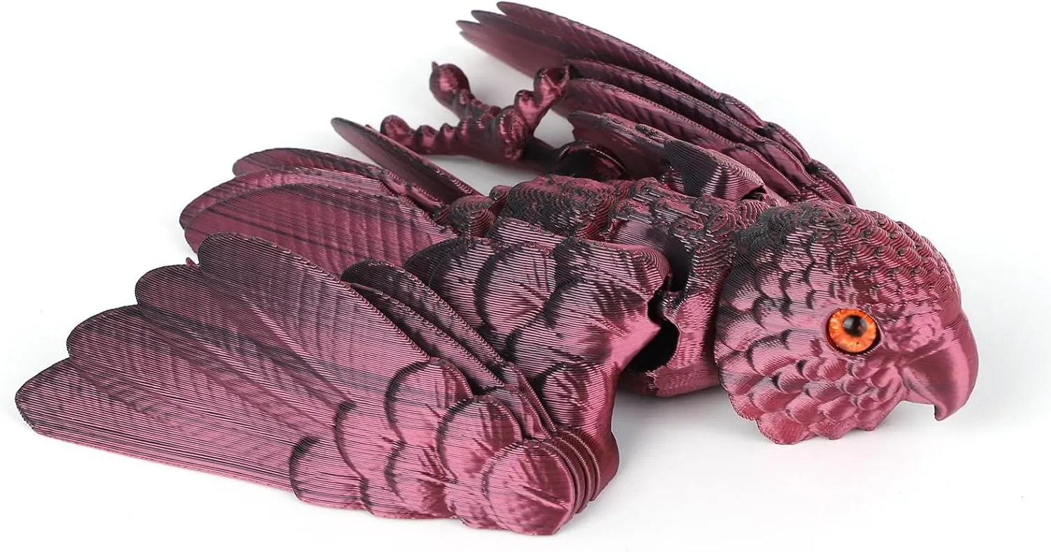 3D Printed Parrot Model, 3D Printed Fidget Animals,3D Crystal Parrot Flexible Joints Home Decor Executive Desk Toys,Home Office Decor Executive Desk Toys for Autism/ADHD (Black Red)