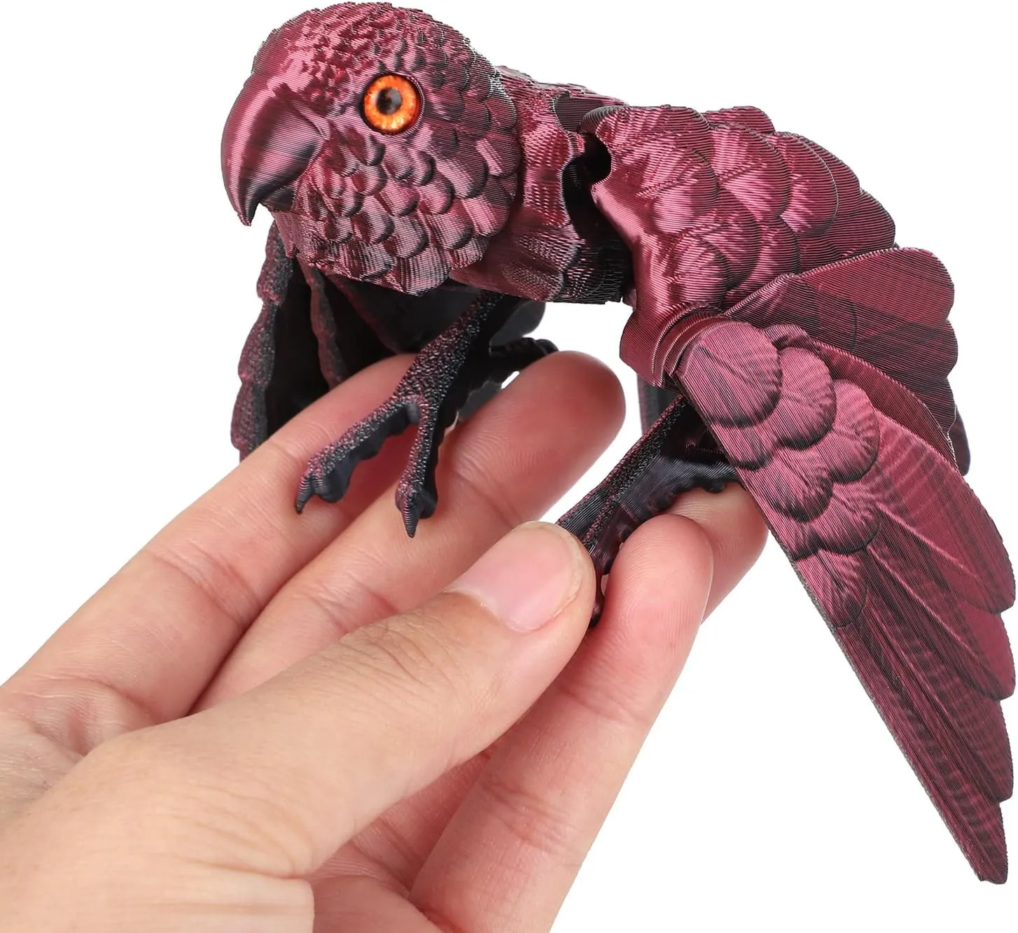 3D Printed Parrot Model, 3D Printed Fidget Animals,3D Crystal Parrot Flexible Joints Home Decor Executive Desk Toys,Home Office Decor Executive Desk Toys for Autism/ADHD (Black Red)