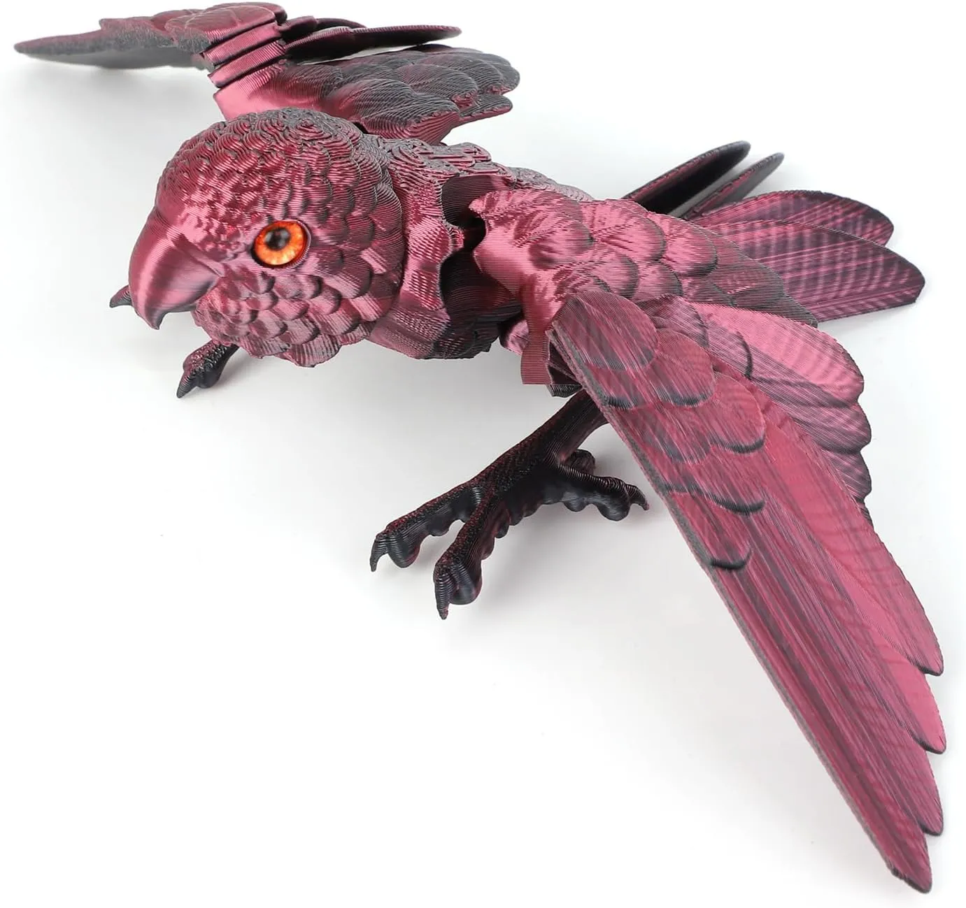 3D Printed Parrot Model, 3D Printed Fidget Animals,3D Crystal Parrot Flexible Joints Home Decor Executive Desk Toys,Home Office Decor Executive Desk Toys for Autism/ADHD (Black Red)