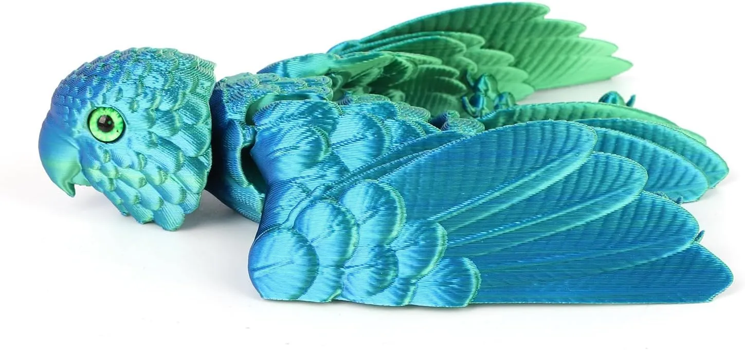 3D Printed Parrot Model, 3D Printed Fidget Animals,3D Crystal Parrot Flexible Joints Home Decor Executive Desk Toys,Home Office Decor Executive Desk Toys for Autism/ADHD (Green)