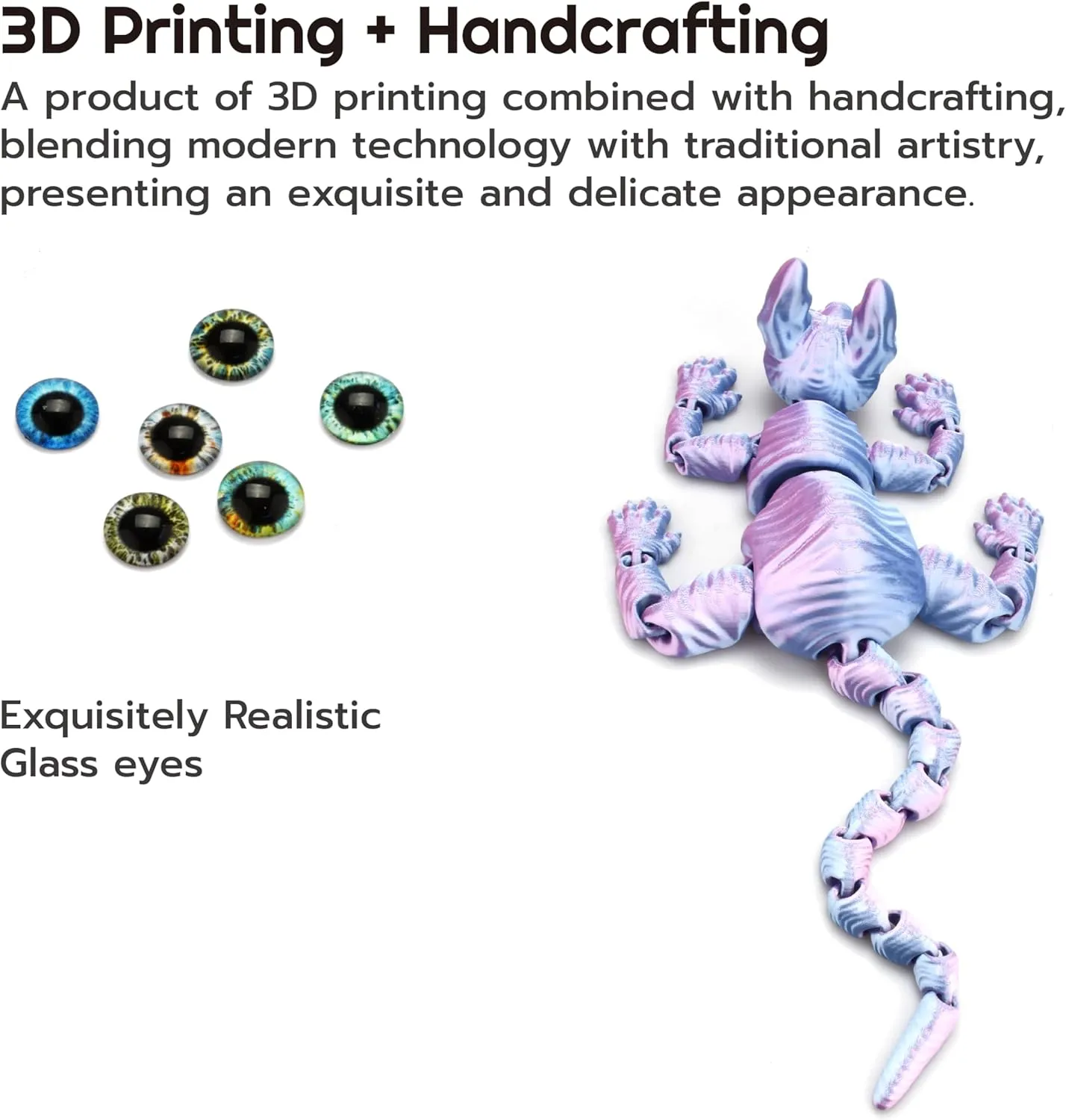3D Printed Sphynx Cat - Realistic Hairless Figurine, Cute Articulated Fidget Toy for Cat Lovers and Collectors (White)