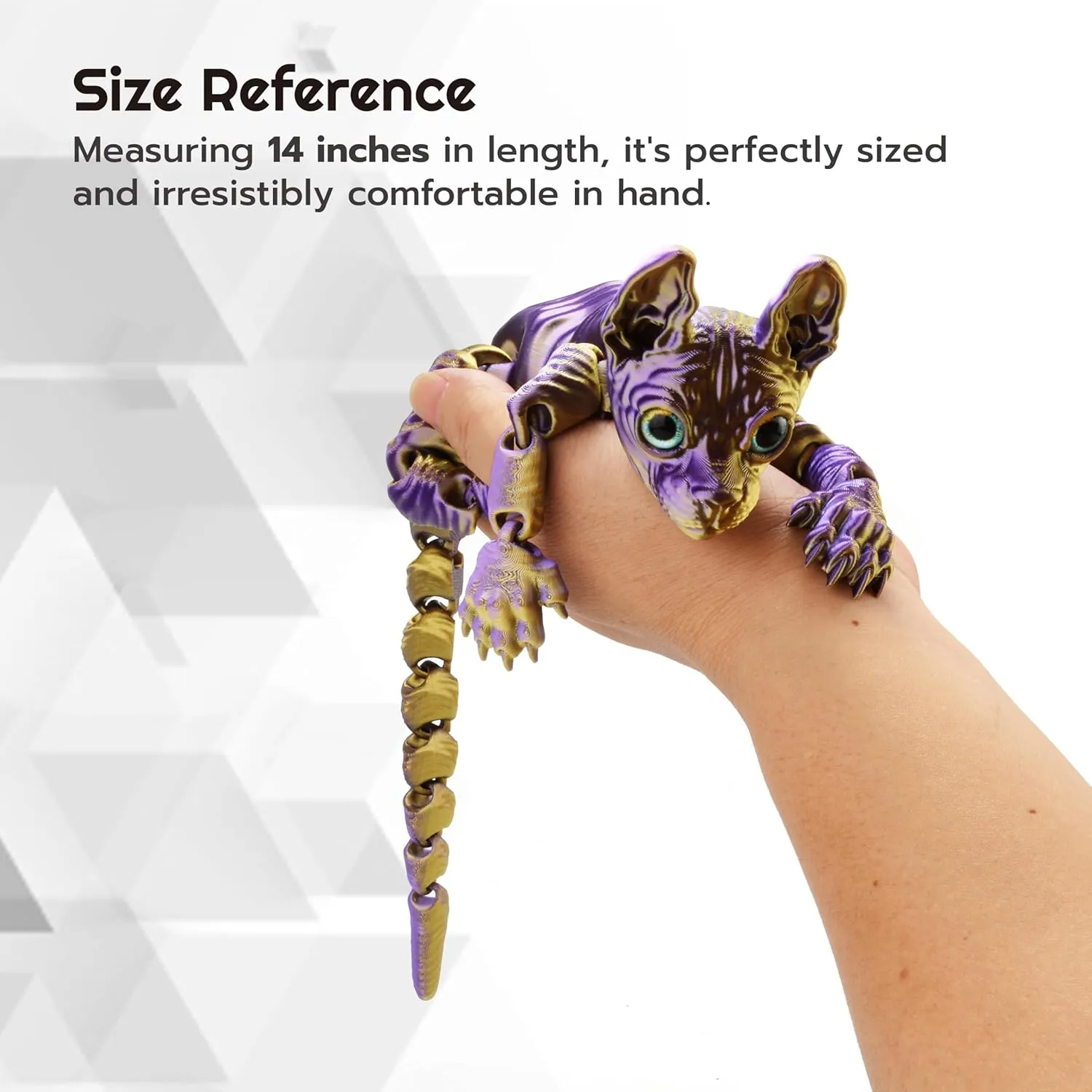 3D Printed Sphynx Cat - Realistic Hairless Figurine, Cute Articulated Fidget Toy for Cat Lovers and Collectors (White)