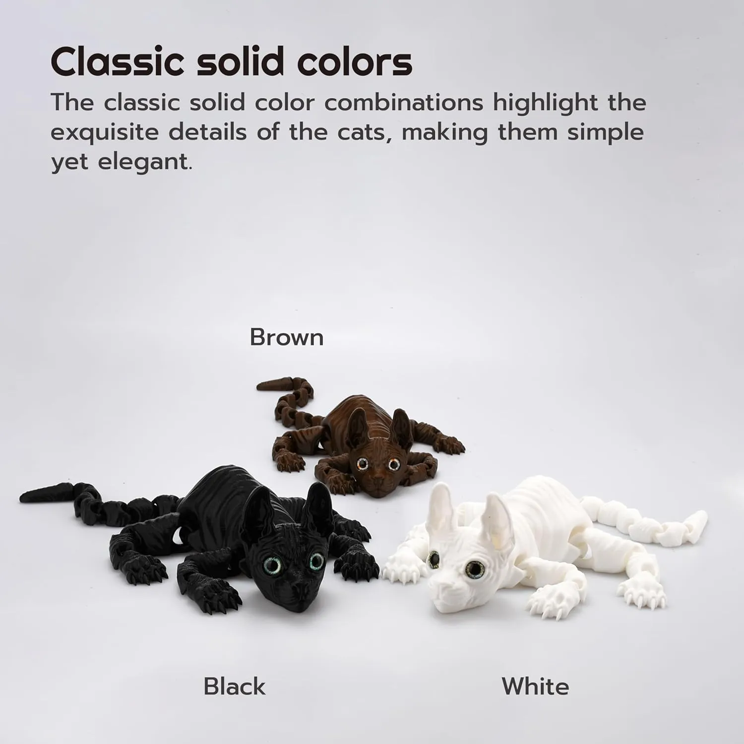 3D Printed Sphynx Cat - Realistic Hairless Figurine, Cute Articulated Fidget Toy for Cat Lovers and Collectors (White)