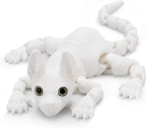 3D Printed Sphynx Cat - Realistic Hairless Figurine, Cute Articulated Fidget Toy for Cat Lovers and Collectors (White)