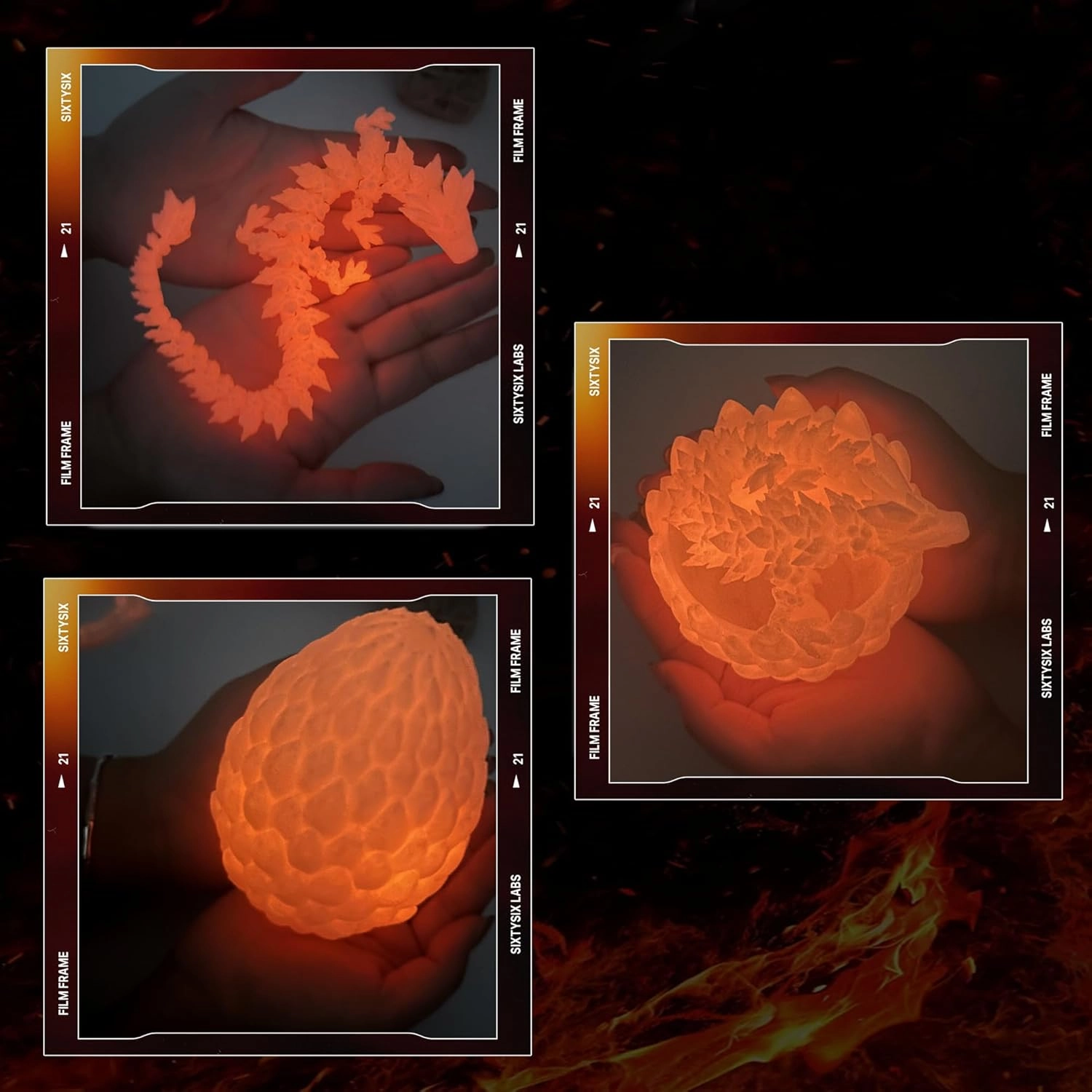 3D Dragon Egg - Glow Orange - Easter Surprise Egg Toy with Flexible Dragon Inside, 3D Printed Gift, Figure Collection, Desk Decor(Glow in The Dark)
