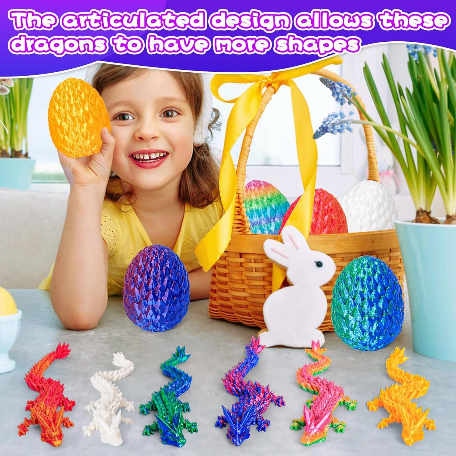 3D Printed Articulated Dragon Egg – Easter Basket Stuffers, Fidget Toy Gift for Kids & Adults(6Pcs)