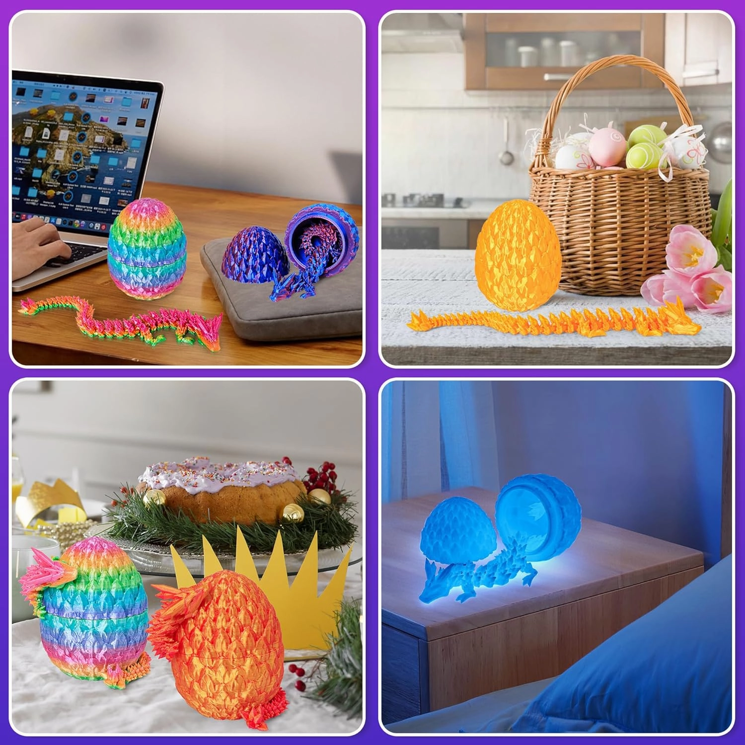 3D Printed Articulated Dragon Egg – Easter Basket Stuffers, Fidget Toy Gift for Kids & Adults(6Pcs)