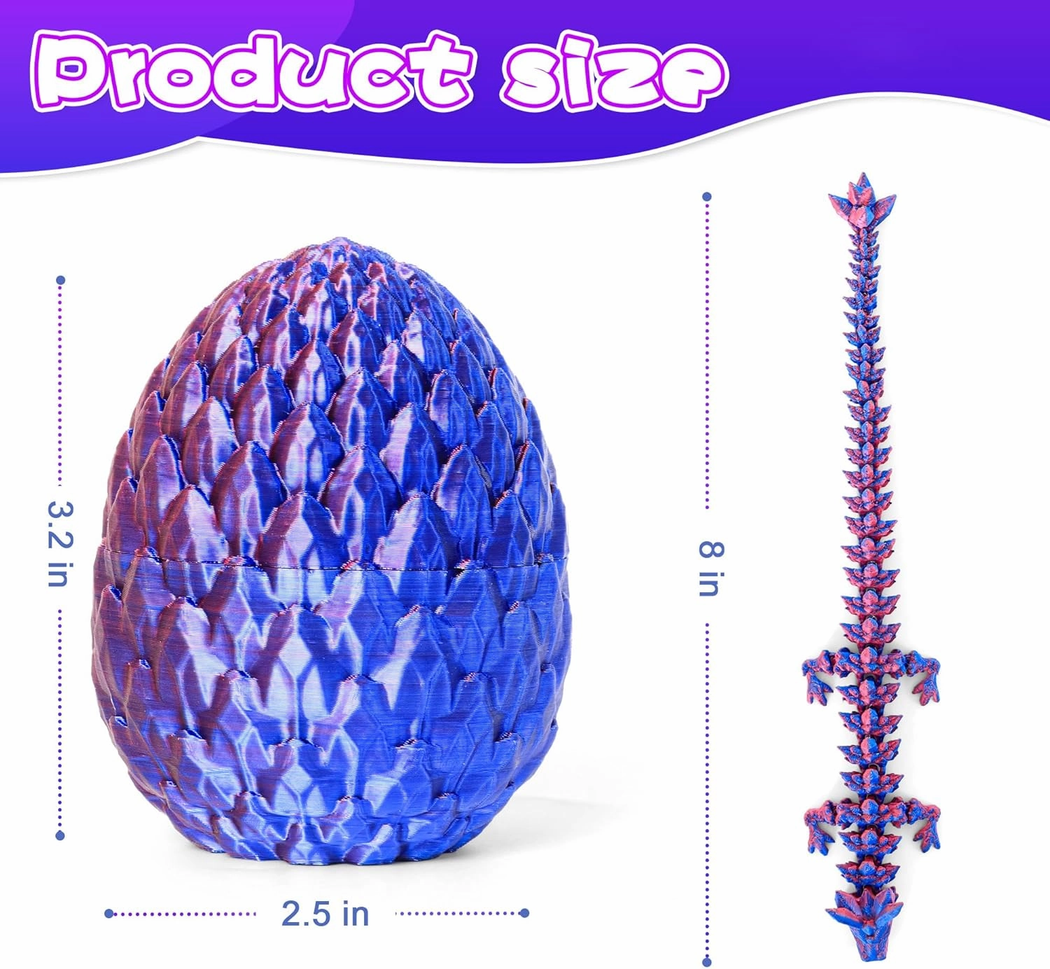 3D Printed Articulated Dragon Egg – Easter Basket Stuffers, Fidget Toy Gift for Kids & Adults(6Pcs)