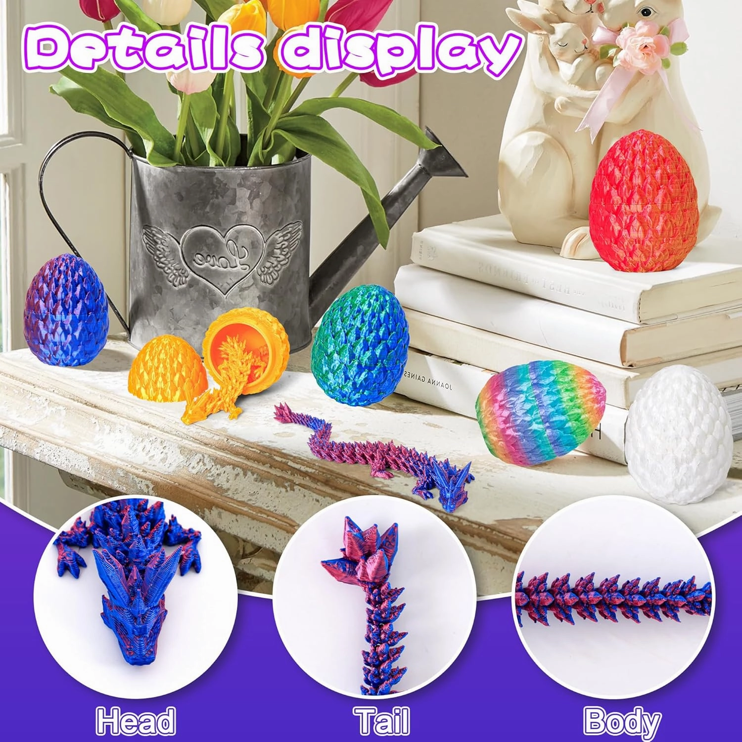 3D Printed Articulated Dragon Egg – Easter Basket Stuffers, Fidget Toy Gift for Kids & Adults(6Pcs)