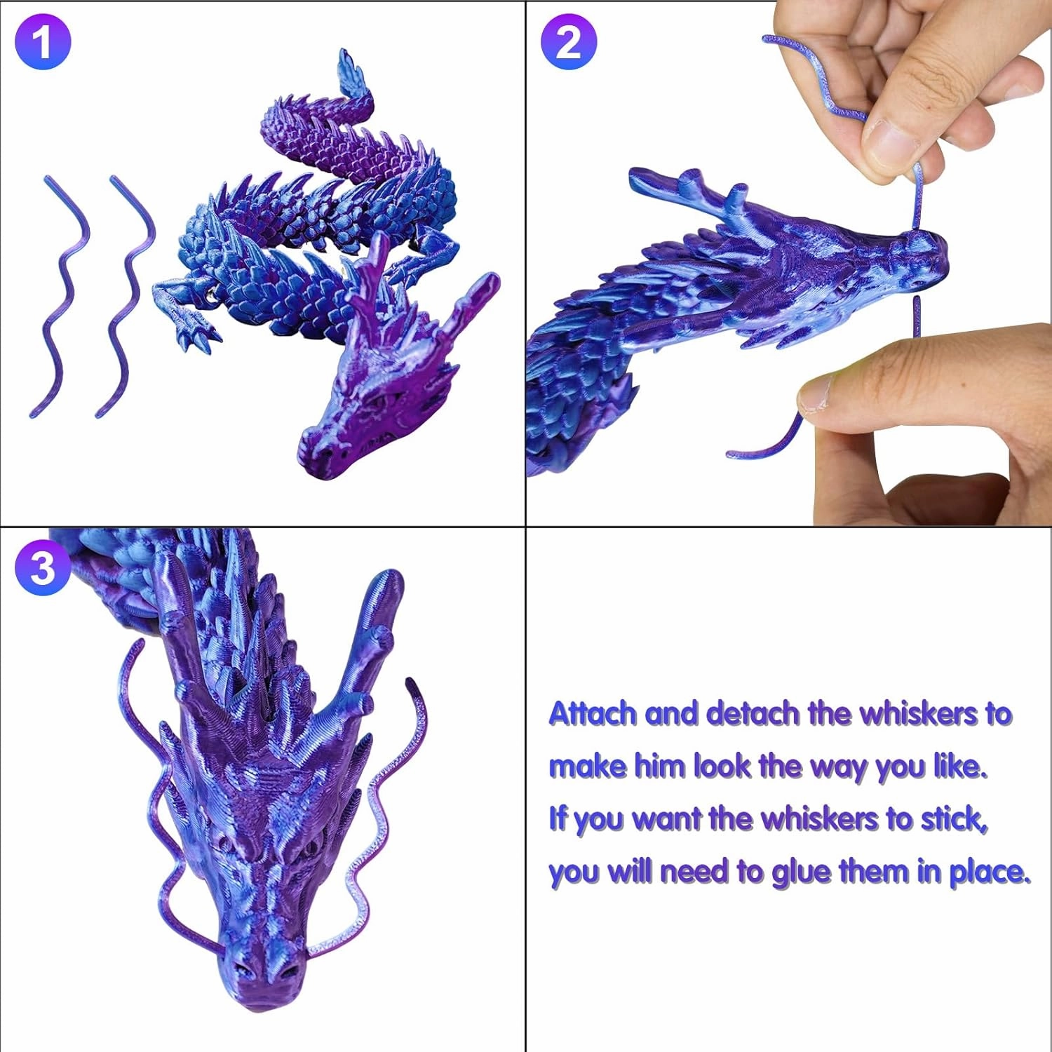 3D Printed Dragon, 24 Inch Reinforcement of Unbreakable 3D Dragon, Flexible Articulated Dragon Toys for Autism/ADHD,Home Office Decor Executive Desk Toy, Purple