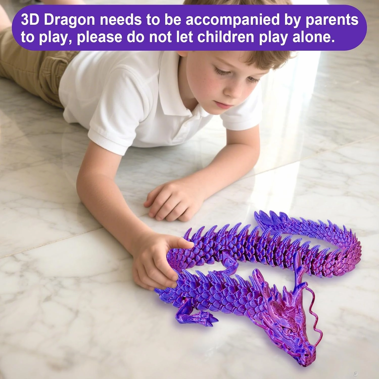3D Printed Dragon, 24 Inch Reinforcement of Unbreakable 3D Dragon, Flexible Articulated Dragon Toys for Autism/ADHD,Home Office Decor Executive Desk Toy, Purple