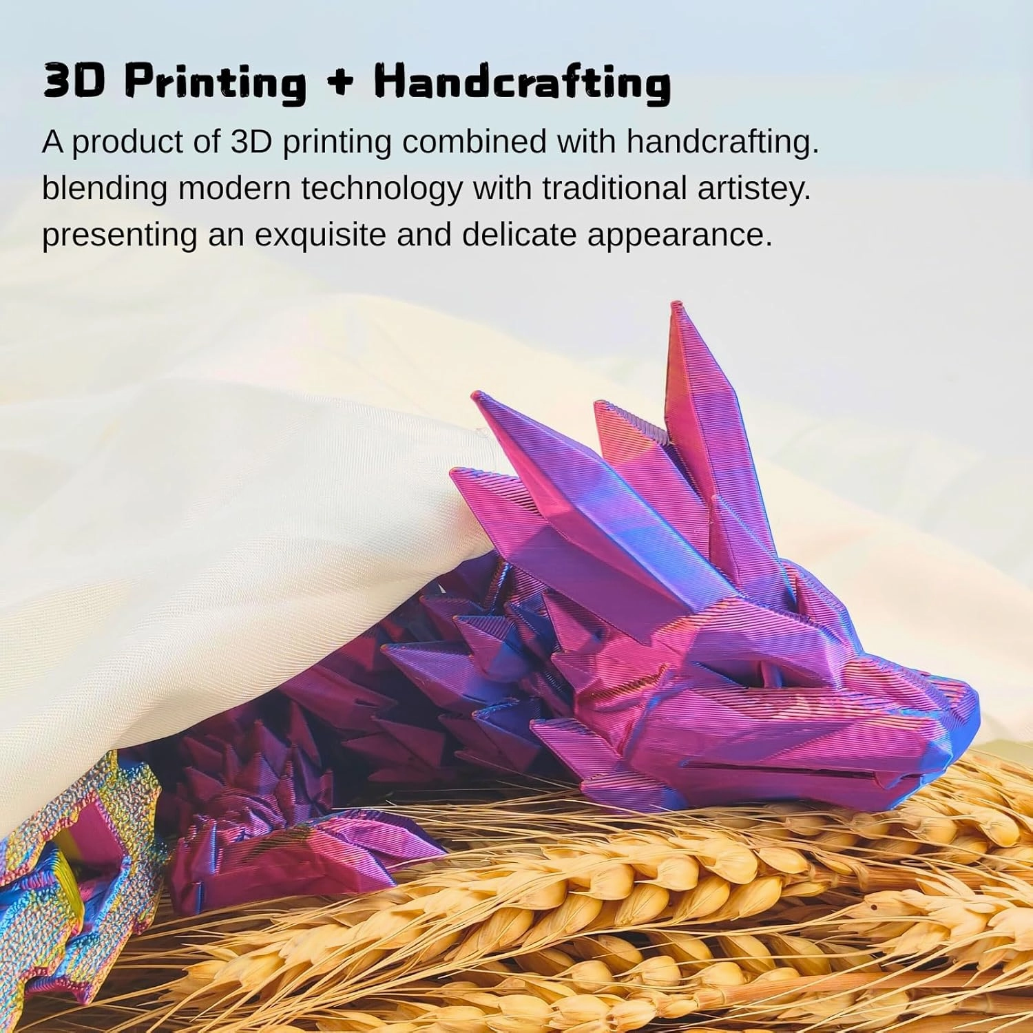 3D Printed Dragon - 18 inch Flying Flexible Dragon with Wings, Home Decor, Birthday Gift, Desk Pet (Pink Gold)