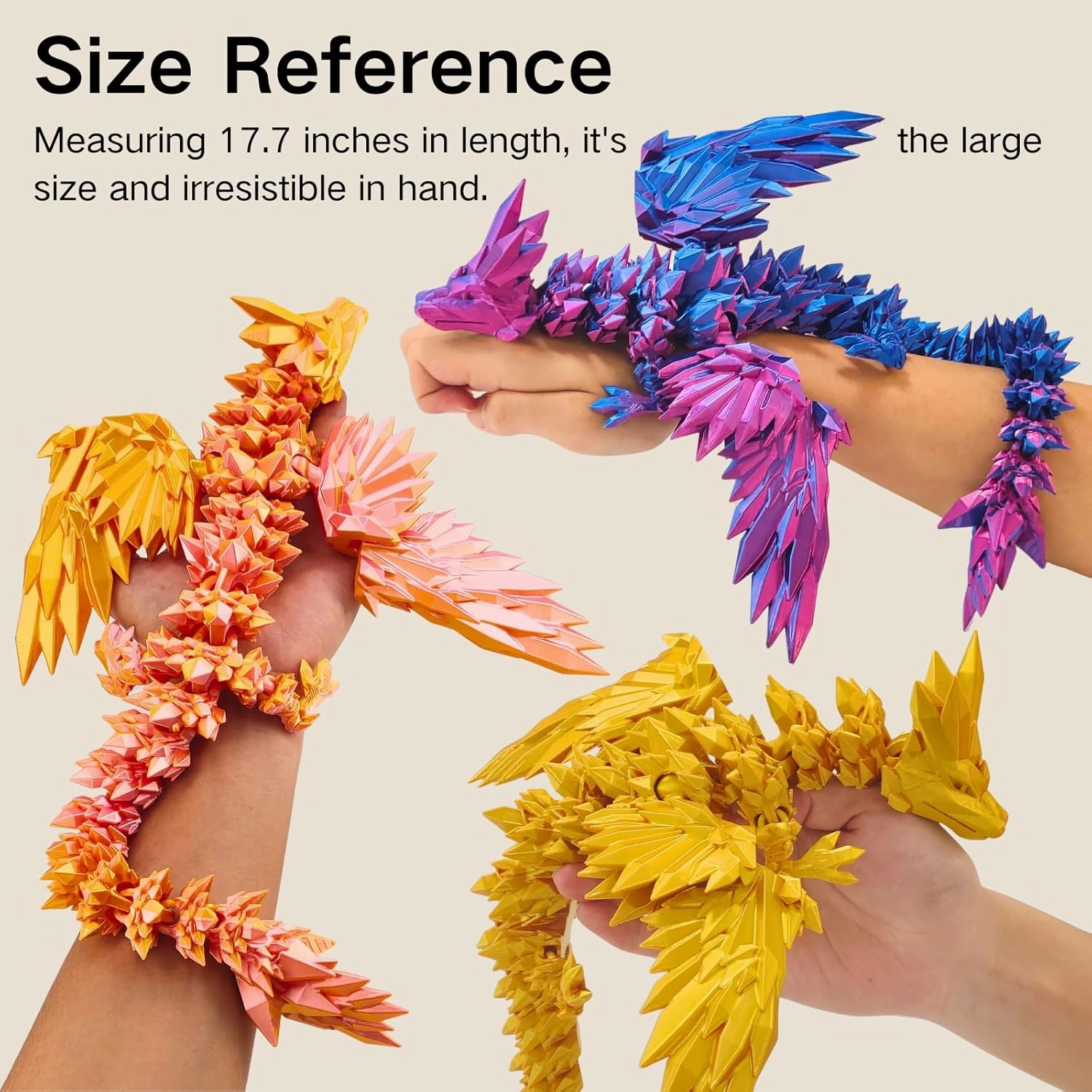 3D Printed Dragon - 18 inch Flying Flexible Dragon with Wings, Home Decor, Birthday Gift, Desk Pet (Pink Gold)