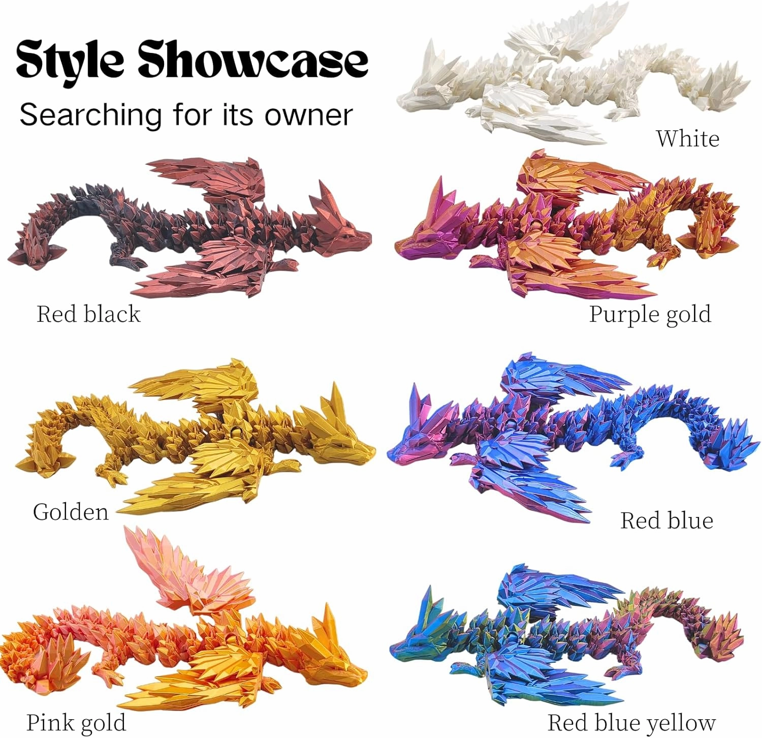 3D Printed Dragon - 18 inch Flying Flexible Dragon with Wings, Home Decor, Birthday Gift, Desk Pet (Pink Gold)