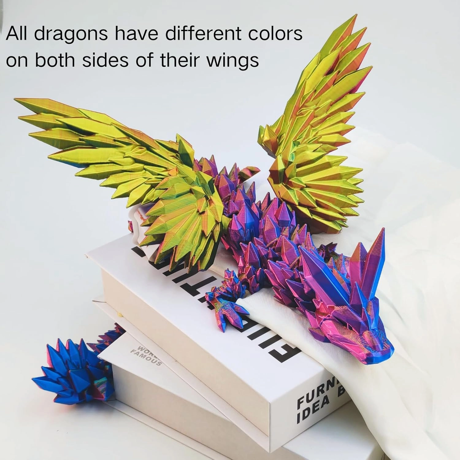 3D Printed Dragon - 18 inch Flying Flexible Dragon with Wings, Home Decor, Birthday Gift, Desk Pet (Pink Gold)