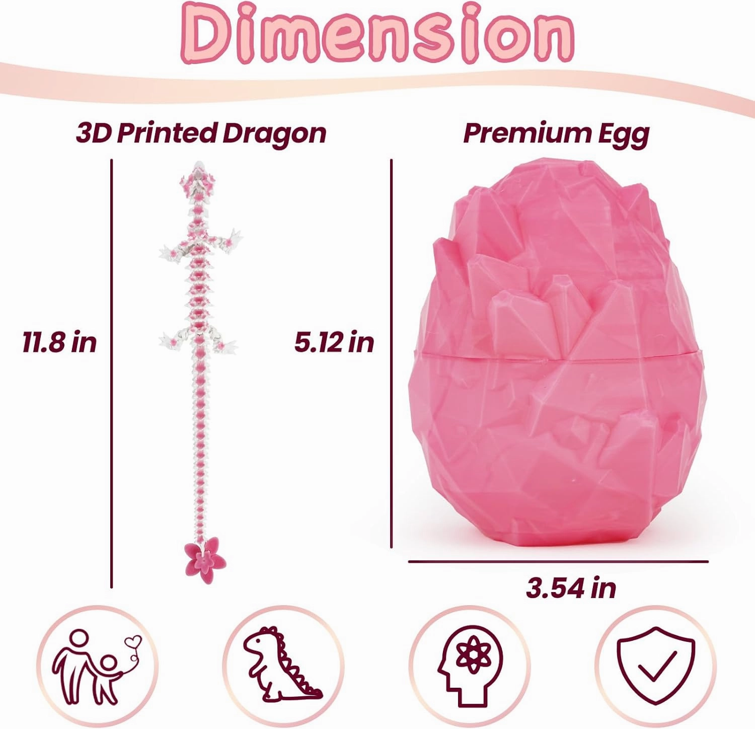 3D Printed Dragon Eggs with Dragon Inside 11.8 in Cherry Blossom Fidget Toy Adults, Desk Décor and Collectible Desk Toys Easter Basket Stuffers