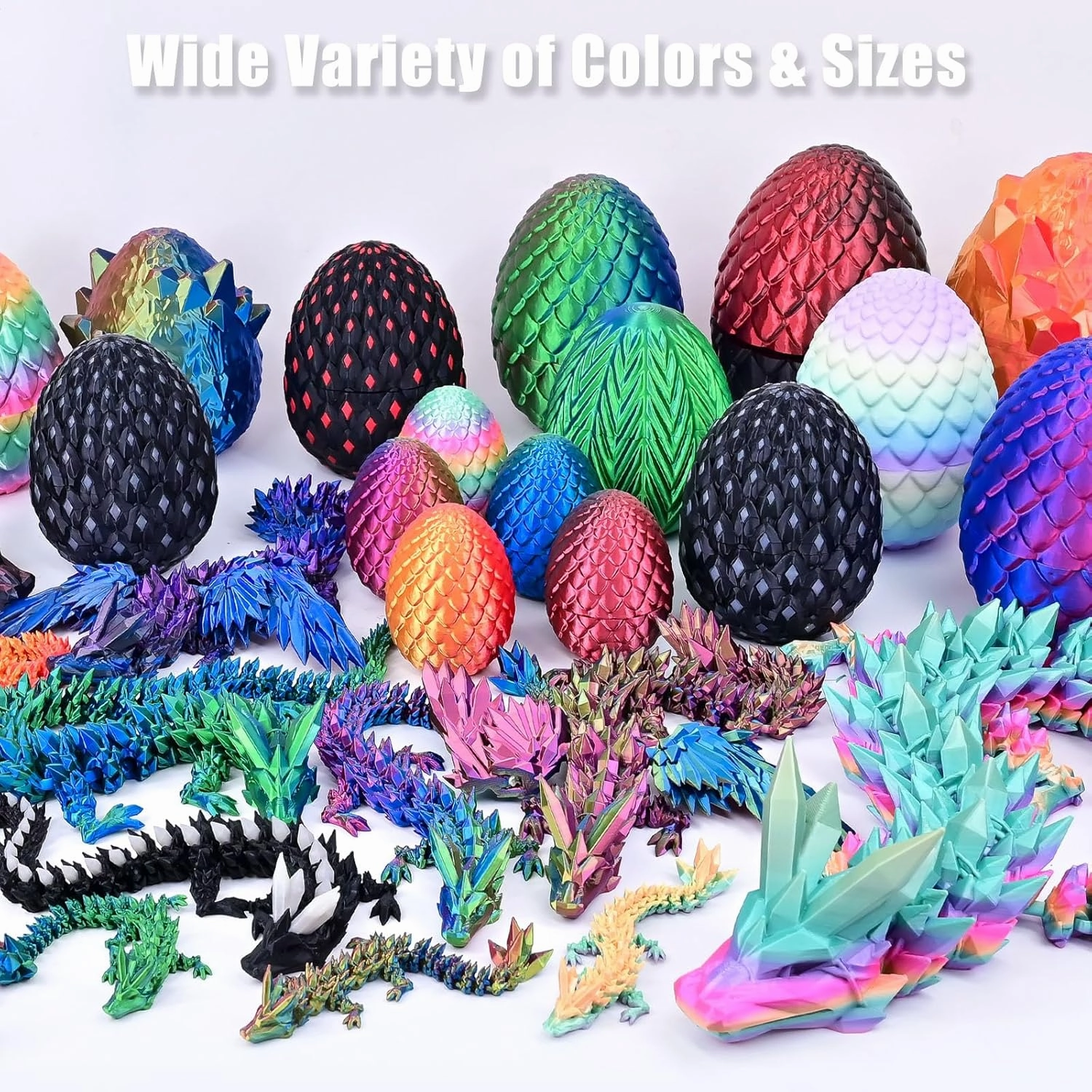 3D Printed Dragon Eggs with Dragon Inside, Articulated 3D Dragon Toys with 3D Dragon Eggs, Crystal Dragon Black Red