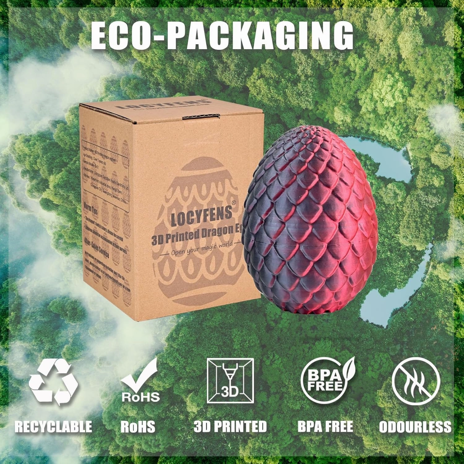 3D Printed Dragon Eggs with Dragon Inside, Articulated 3D Dragon Toys with 3D Dragon Eggs, Crystal Dragon Black Red