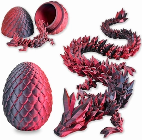 3D Printed Dragon Eggs with Dragon Inside, Articulated 3D Dragon Toys with 3D Dragon Eggs, Crystal Dragon Black Red