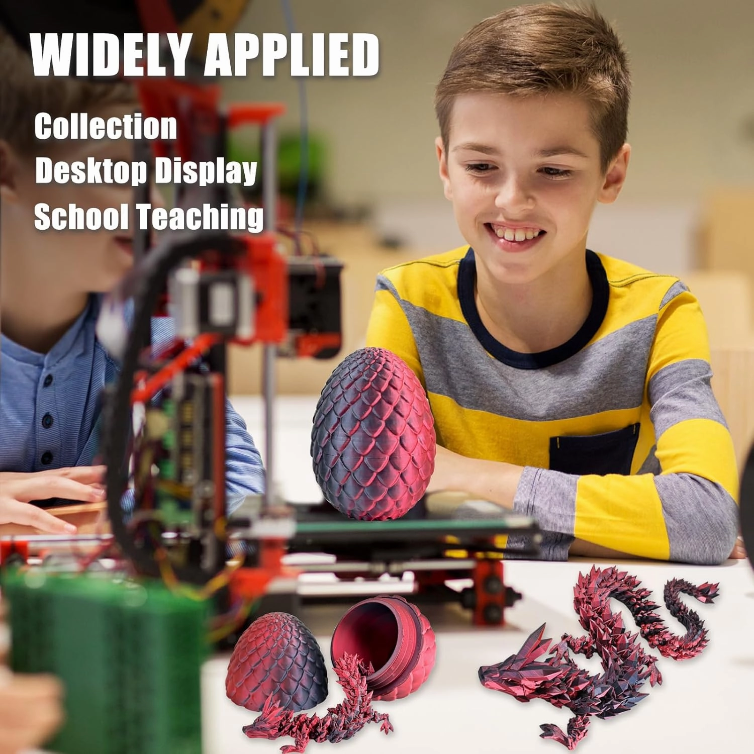 3D Printed Dragon Eggs with Dragon Inside, Articulated 3D Dragon Toys with 3D Dragon Eggs, Crystal Dragon Black Red