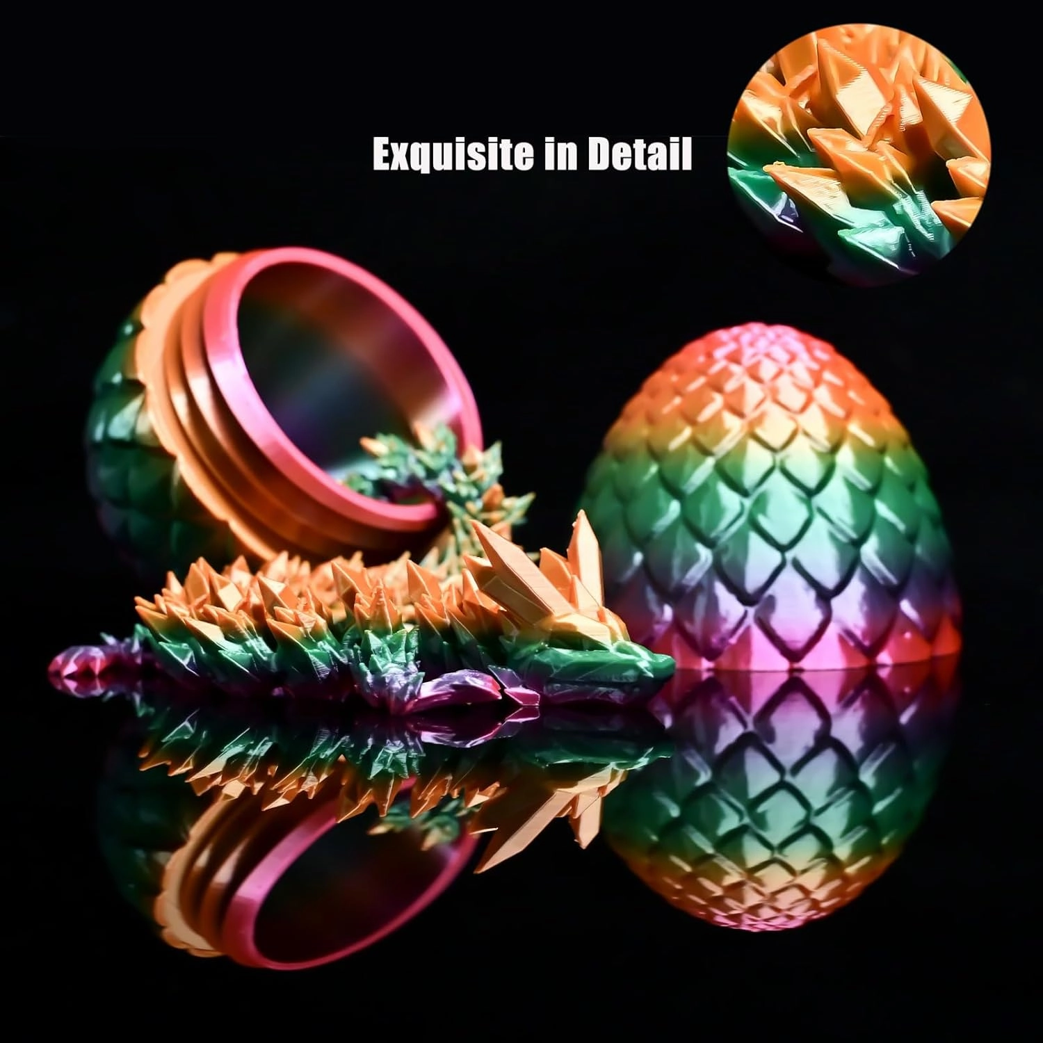 3D Printed Dragon Eggs with Dragon Inside, Rainbow Articulated 3D Dragon Toys with 3D Dragon Eggs, Crystal Dragon, Rainbow