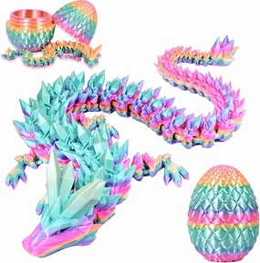 3D Printed Dragon Eggs with Dragon Inside, Rainbow Articulated 3D Dragon Toys with 3D Dragon Eggs, Crystal Dragon, Rainbow
