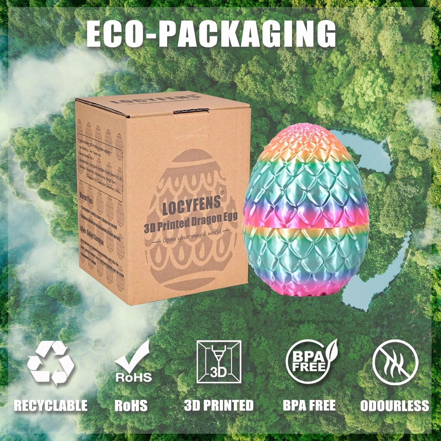 3D Printed Dragon Eggs with Dragon Inside, Rainbow Articulated 3D Dragon Toys with 3D Dragon Eggs, Crystal Dragon, Rainbow