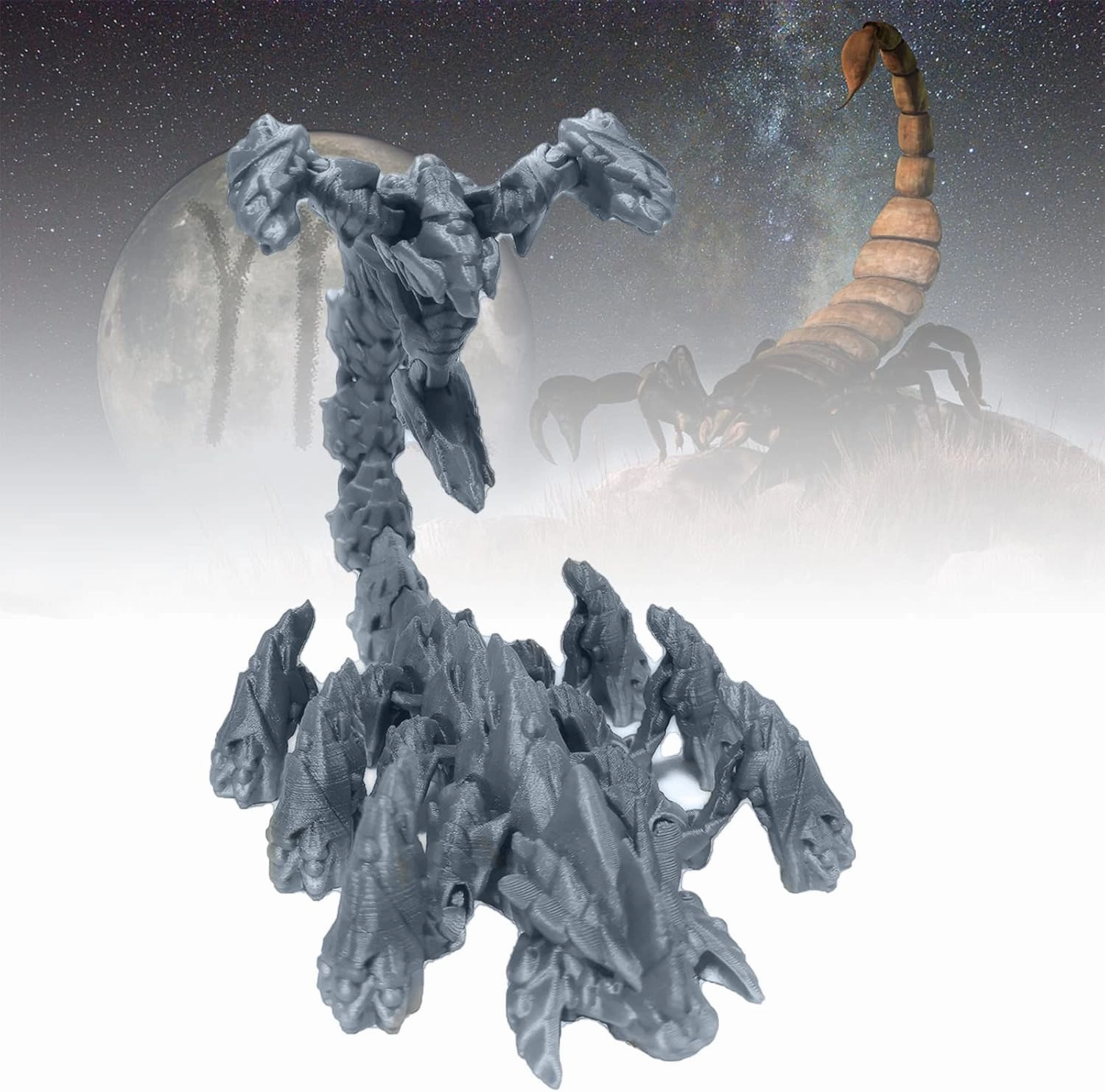 3D Printed Toys Articulated Ancient Overlord Scorpion Toy Action Figures with Flexible Transformable Joints, Stress Relief Animal Figurines Home Decor (Lightning Grey, 13.7 in)