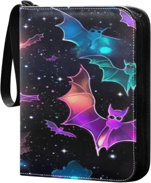 4 Pockets Trading Card Binder Colorful Bats Holds 400 Standard Cards, Waterproof TCG CCG MTG Album, Gifts for Collectors, Boys and Girls