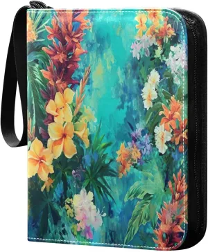 4 Pockets Trading Card Binder Colorful Blossoms Holds 400 Standard Cards, Waterproof TCG CCG MTG Album, Gifts for Collectors, Boys and Girls