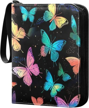 4 Pockets Trading Card Binder Colorful Bright Butterflies Holds 400 Standard Cards, Waterproof TCG CCG MTG Album, Gifts for Collectors, Boys and Girls