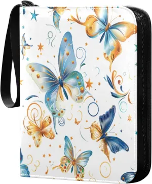 4 Pockets Trading Card Binder Colorful Butterflies with Swirls Holds 400 Standard Cards Waterproof TCG CCG MTG Album Gifts for Collectors Boys Girls