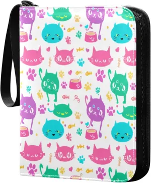 4 Pockets Trading Card Binder Colorful Cats Holds 400 Standard Cards Waterproof TCG CCG MTG Album Gifts for Collectors Boys Girls