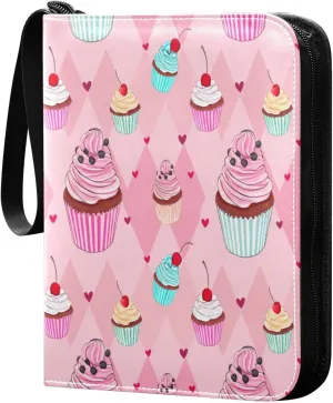 4 Pockets Trading Card Binder Colorful Cupcakes Holds 400 Standard Cards Waterproof TCG CCG MTG Album Gifts for Collectors Boys Girls